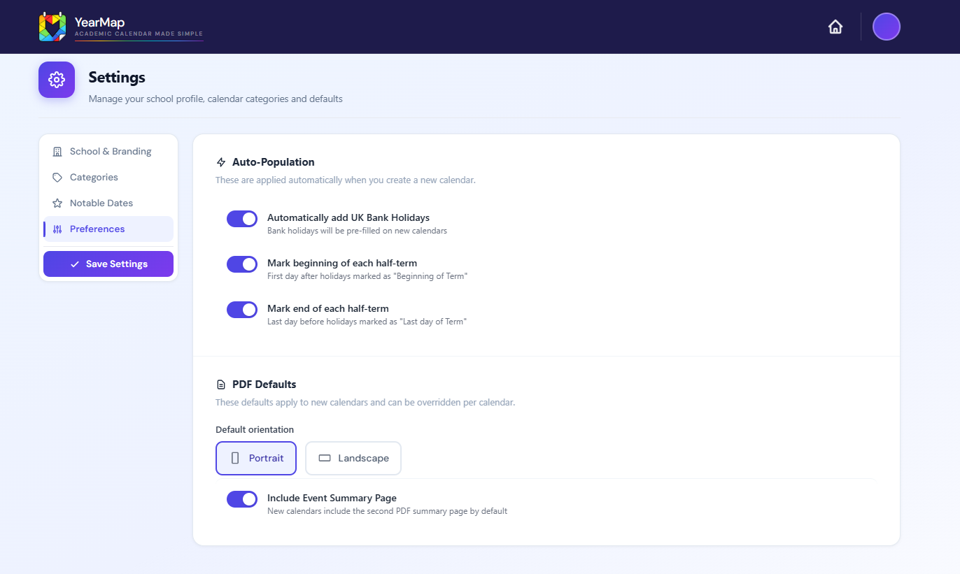 Settings - Preferences