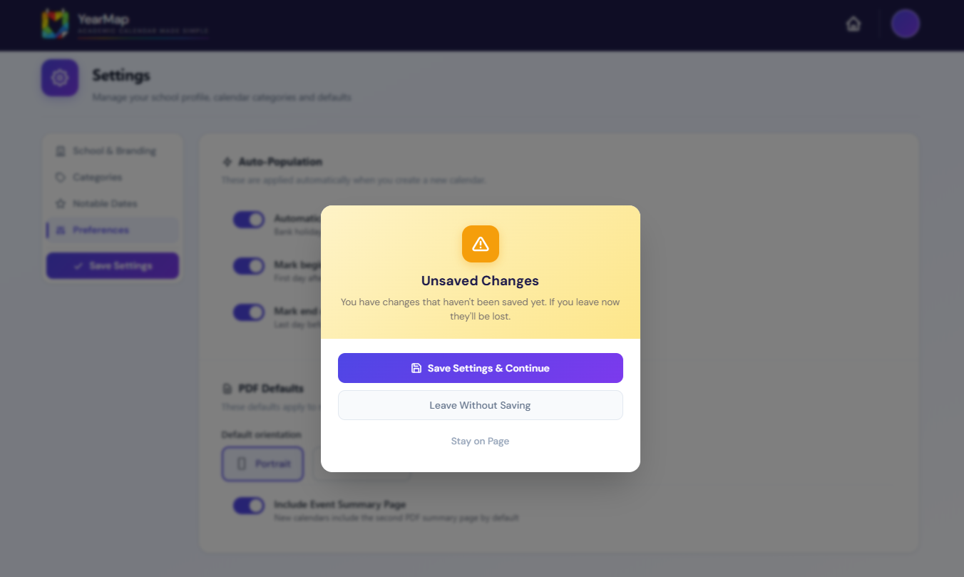 Settings - Unsaved Changes dialog