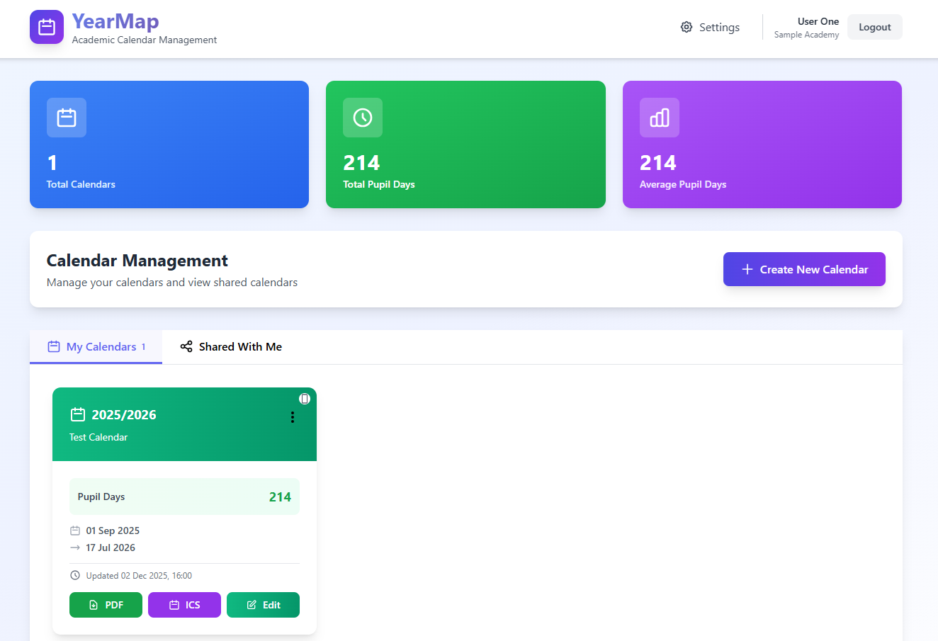 Dashboard with calendars